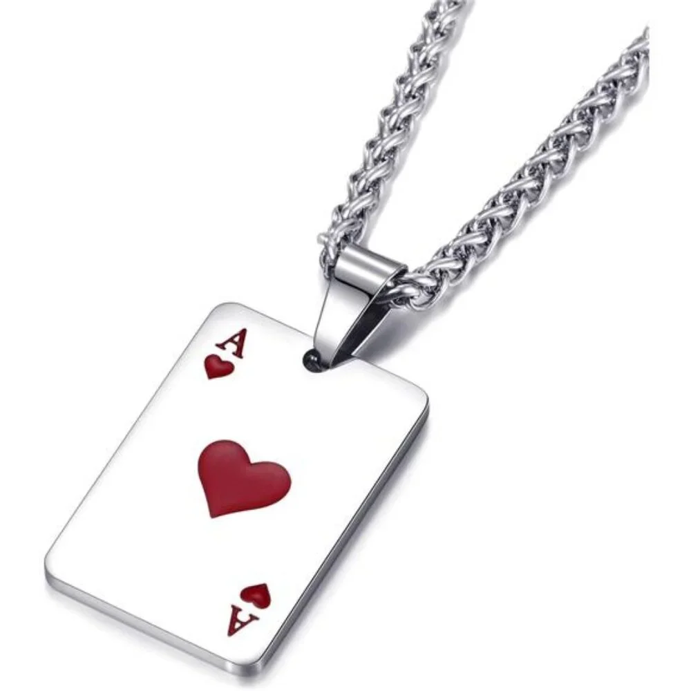 Men's Stainless Steel Ace of Spades Pendant Necklace, 24 Inch